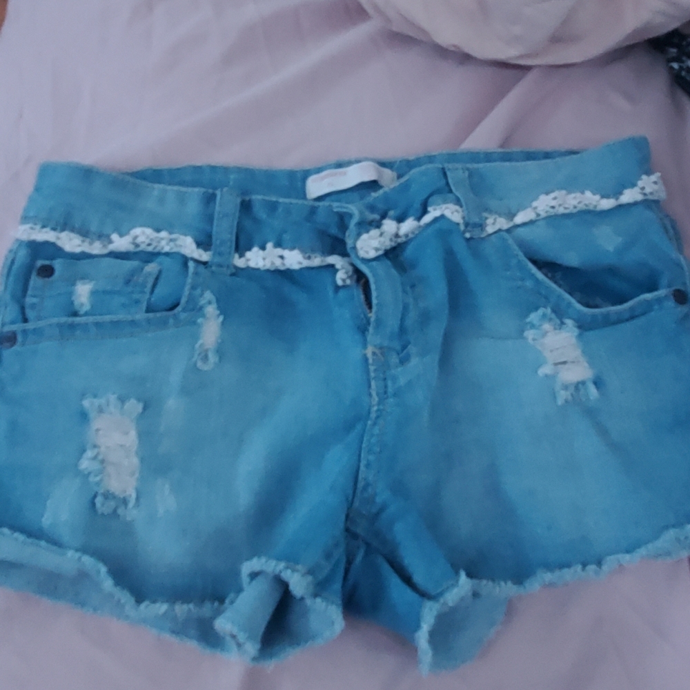Lace jean shorts